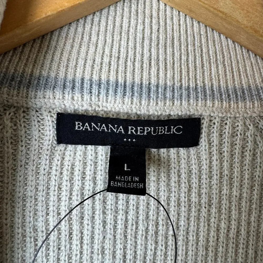 NWT Banana Republic Full Zip Cardigan Sweater Mens Size Large Cream Mr Roger’s